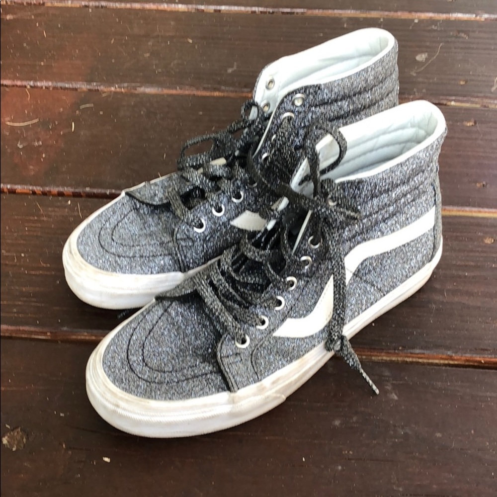 Silver glitter high top vans